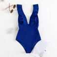 thumbnail image 4 of Lovzfmll One Piece Swimsuits for Women Deep V-Neck Solid Strapless Adjustable, Dressy Strapless Push-Up Open Back Ribbed Bathing Suit, Blue L, 4 of 5