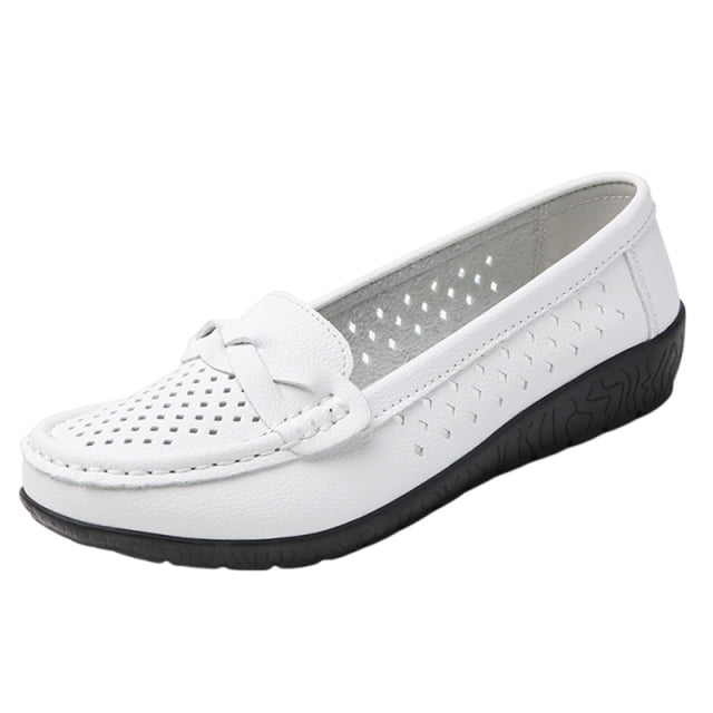 LOVZFMLL Mocassins Penny pour Femmes Classiques Slip On Chaussures Plates pour Travail de Bureau Décontracté Confortables à Bout Rond Ballerines Habillées Blanches 9,5