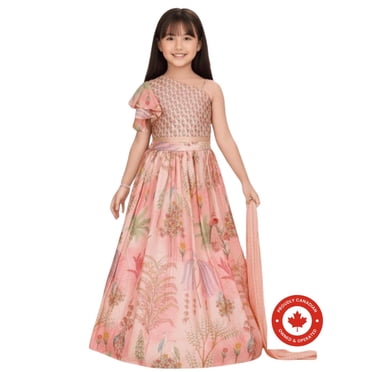 DWEEP SARA Ensemble Élégant de Lehenga Imprimé Floral Pêche pour Enfants, 2-3 Ans(20)