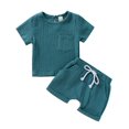 thumbnail image 1 of Pyjama pour Tout-Petit Garçon Fille en Lin à Manches Courtes T-Shirt Hauts Shorts Pantalons Unisexe Ensemble 2 Pcs, 1 of 10