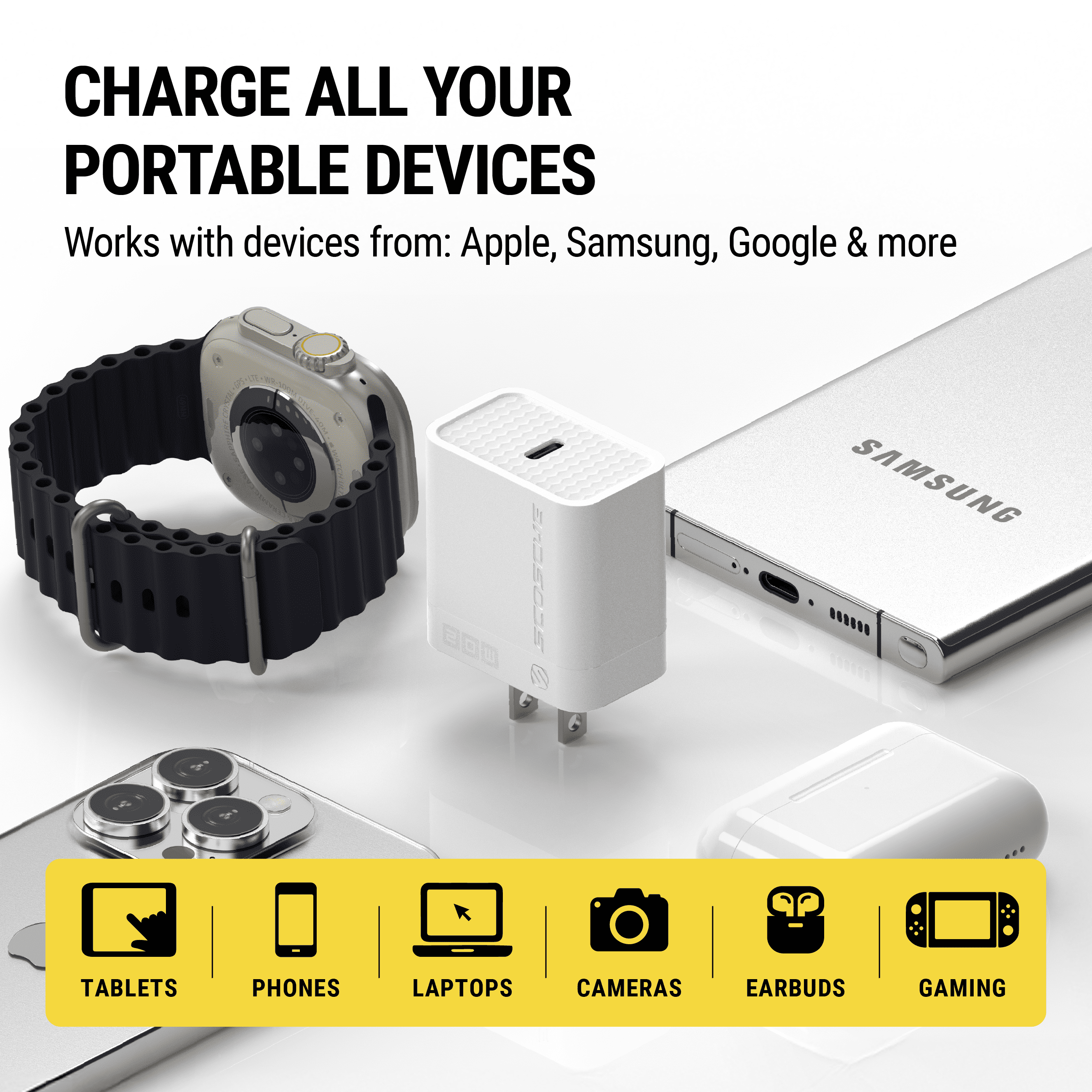 Scosche Adaptateur de fiche murale SHPDC20WT-2PRP Power Volt 20 W à recharge rapide USB-C, blanc, paquet de 2