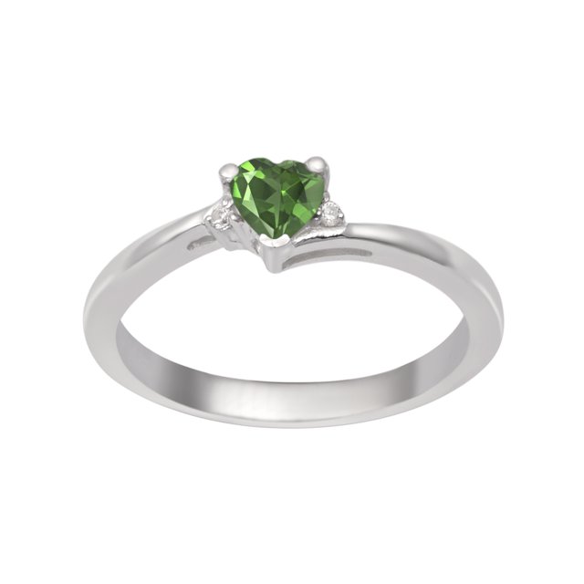 925 en Argent Sterling Péridot 4MM en Forme de Coeur Délicates Femmes Anneau