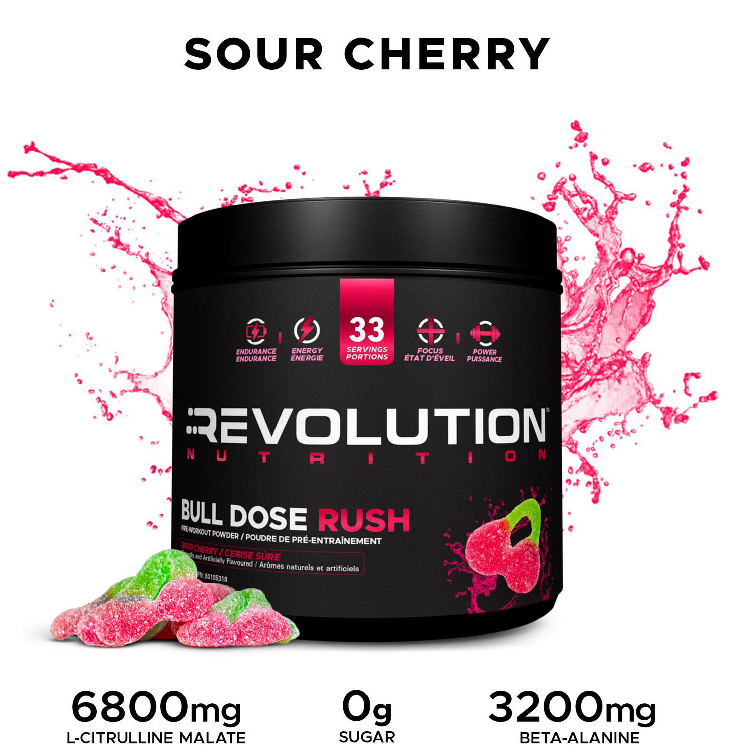 Revolution Nutrition, Bull Dose Rush, Pre Workout Powder, Citrulline Malate, Helps Improve Focus, For Men & Women, Supports Pumps & Strength, 438g