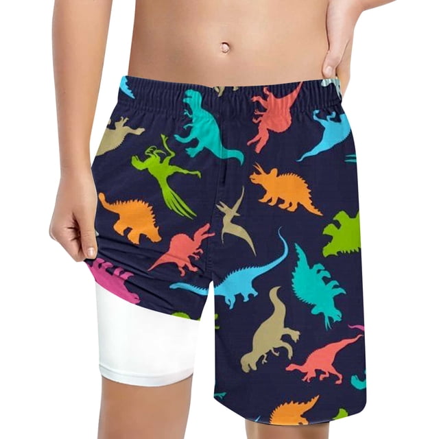 Hiiyo Little Boys Dinosaur Print Compression Liner Swim Trunks Board Shorts
