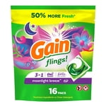 Gain Flings Blanchisserie Detergent Pacs, Lune clair Breeze Scent, avec Odour Defense, concentré de savon à laver, 16 Nombre