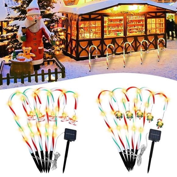 AMERTEER 5Pack Christmas Decorations Candy Cane Lights with 8 Light Modes and Pendant IP44 Waterproof LED Pathway Markers Lights for Xmas Garden Decoration