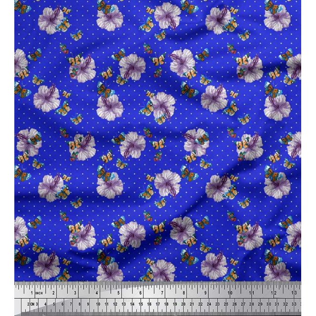 Soimoi polyester Crepe Fabric Dot,Butterfly & Floral Print Sewing Fabric Yard 42 Inch Wide