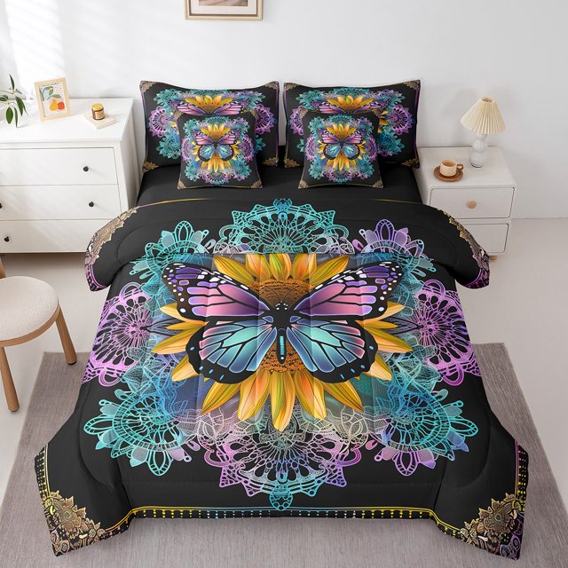 YST Boho Butterfly Bedding Comforter Set, 7-Piece, Cute Animal & Kawaii Wildlife, Full