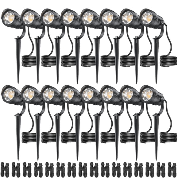HIBOITEC 12W Low Voltage Landscape Lighting with Connectors Spotlights Landscape Lights Kit 12-24V AC/DC IP65 Waterproof 2700K for House Yard Trees Garden Outdoor 16 Packs
