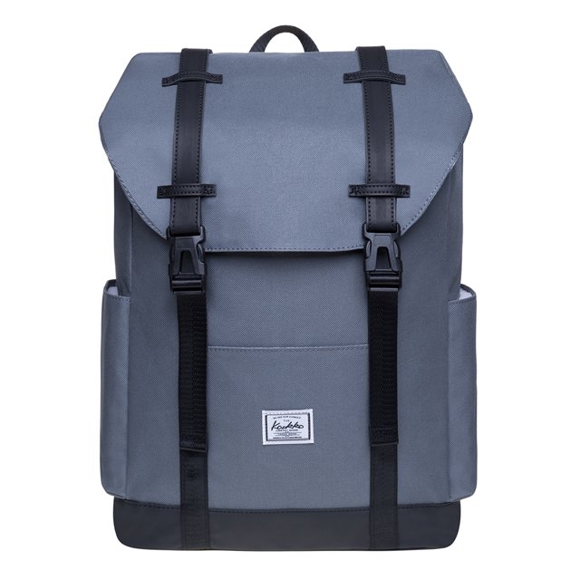 KAUKKO Vintage Casual polyster and Leather Rucksack Backpack (Nylon Grey)
