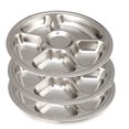 thumbnail image 1 of Aspire Ensemble de 3 Assiettes Rondes en Acier Inoxydable Assiettes Compartimentées Plateau de Service de Camping-6 Sections, 1 of 6