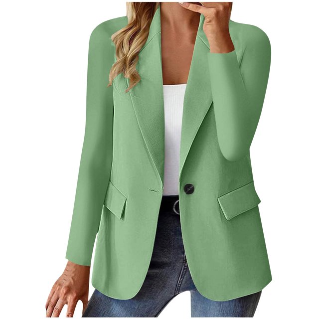 ManxiVoo Professional Womens Blazer Cardigan Open Front Lightweight Office Wear Versatile Spring Layering Piece XL Size Mint Green
