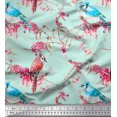 thumbnail image 1 of Soimoi Green polyester Crepe Fabric Red Berries & Bulbul Bird Decor Fabric Printed Yard 42 Inch Wide, 1 of 3