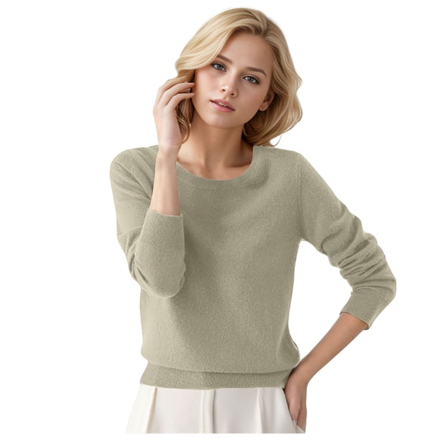 2025 Chandail à Col Rond pour Femmes Chandail pour Femmes Couleur Unie Long Chandail pour Femmes Manches Chandails à Enfiler pour Femmes Grande Taille Quart de Fermeture Éclair Pâle