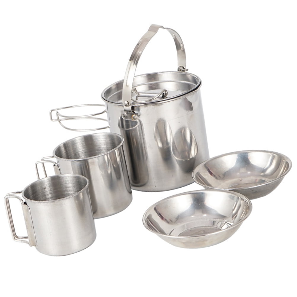 UPGRATOR Back to School Portable Stainless Steel Picnic Cookware Set for Outdoor Use Silver Lightweight and Durable 1 Set