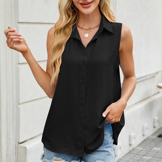 asjyhkr Womens Tank Tops Button down Sleeveless Summer Tops Loose Fitting Fashion T Shirts Solid Color