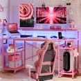 thumbnail image 1 of Bestier Gaming Desk with LED Light & Outlets 55" Computer Desk with Monitor Stand, Pink Carbon Fiber, 1 of 10