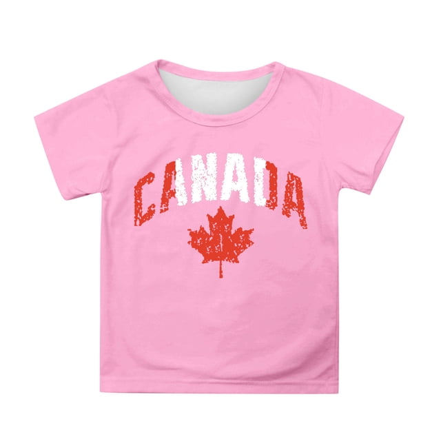 T-shirt à Manches Courtes pour Filles de la Fête du Canada, Col Rond d'Été, Coupe Décontractée, Chandails de Base