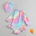 thumbnail image 1 of Toddler Girl Rash Guard Swimwear Hawaiian Ruffle Long Sleeve Sun Protection Girls Bathing Suit Girls 2-3 Years, 1 of 5