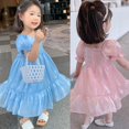 thumbnail image 4 of Summer Girls Pure Color Square Neck Puff Sleeve Korean Sweet Princess Dress, 4 of 4