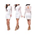 thumbnail image 4 of Womens Bandage Bodycon Mesh Dress Long Sleeve Evening Party Mini Dress, 4 of 6