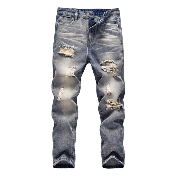 HAJGJP Boy's Skinny Fit Ripped Distressed Fashion Kids Denim Jeans Pants Boys Spring Pants Blue,8-10 Years