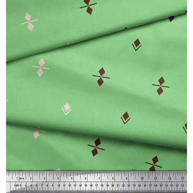 Soimoi Green Poly Georgette Fabric Butidar Jamdani Printed Fabric 1 Yard 52 Inch Wide