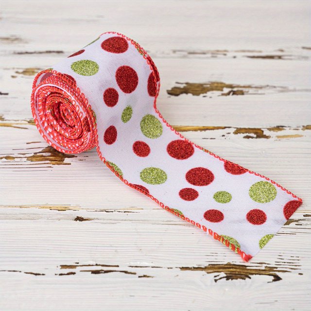 TIMIFIS Polka Dots Christmas Ribbon Christmas Tree Decoration 2.56 Inch Red and Green Ribbons for Crafts Holiday Gift Wrap Christmas Tree Decorations Wreath Bows Wrapping Supplies(4.55m)
