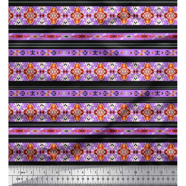 Soimoi Modal Satin Fabric Ikat Southwestern Print Fabric by Yard 42 Inch Wide