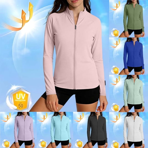 Sentmoon Beach Shirts for Women UPF 50+ Cooling Sun Protection Shirts for Women Solid Color Long Sleeve Collar with Zipper Breathable Regular Fit Sun Shirt for Running and Yoga S