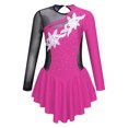 thumbnail image 1 of RUNQHUI Enfants Filles Manches Longues Ballet Danse Justaucorps Gymnastique Dos Creux Strass Sequins Rouleau Rose Vif 8, 1 of 6