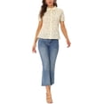 thumbnail image 2 of INSPIRE CHIC Chemise Imprimée pour Femme à Col Peter Pan Boutonnée à Manches Bouffantes Beige P, 2 of 6