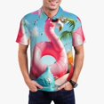 thumbnail image 1 of KLL Tropical Flamingo Pool Float Print Men's Short Sleeve Golf Polo,Three-Button Polo Shirts Summer Fashion Golf Shirt-Small, 1 of 6