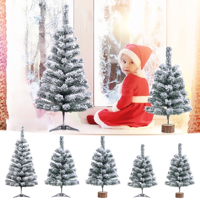 ZZkhGO Flocked Artificial Christmas Tree, Pre-Decorated Snowy Holiday Pine Tree, Ready-to-Light Home Decor for Living Room