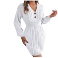 thumbnail image 2 of FcBaudy Robe à Manches Longues à Col en V, Robes d'Été pour Femmes, Robes pour Femmes Mode Robe Décontractée à Manches Longues pour Femme Col en V à Boutons Robes de Sortie Unies Robe pour Femme, 2 of 8