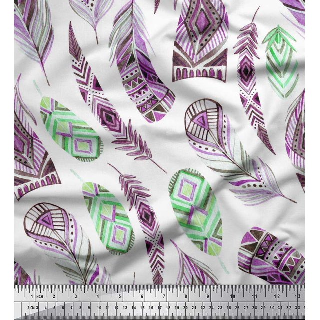 Soimoi Poly Georgette Fabric feather African Print Sewing Fabric Yard 52 Inch Wide
