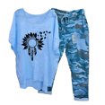 thumbnail image 1 of Ensembles Assortis pour Femmes Imprimé Col Ras du Cou Manches Mi-Longues Chandail à Enfiler Hauts + Pantalons Ensemble Pantalons Ensembles Femmes Tenue 2 Pcs en Liquidation, 1 of 6