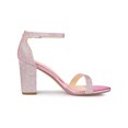 thumbnail image 3 of BLISSFUL STEP Women's Open Toe Ankle Strap Buckle Block Heels Glitter Sandals Pink 9, 3 of 8