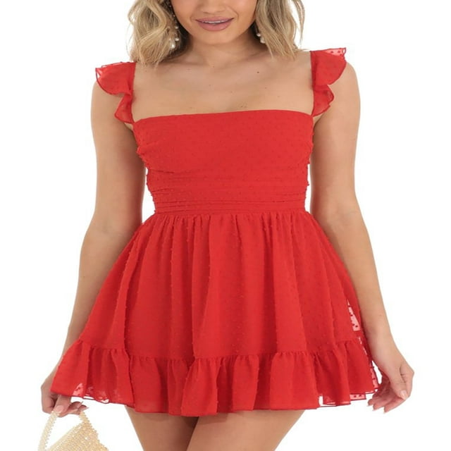 Robes Mini Décontractées pour Femmes Robe en Dentelle Dos Nu Bandage Ligne A Robe Mini Évasée