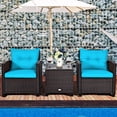 thumbnail image 2 of Giantex 3 Pieces Patio Furniture Set, PE Rattan Wicker 3 Pcs Outdoor Sofa Set w/Washable Cushion and Tempered Glass Tabletop, Conversation Furniture for Garden Poolside Balcony (Turquosize), 2 of 10