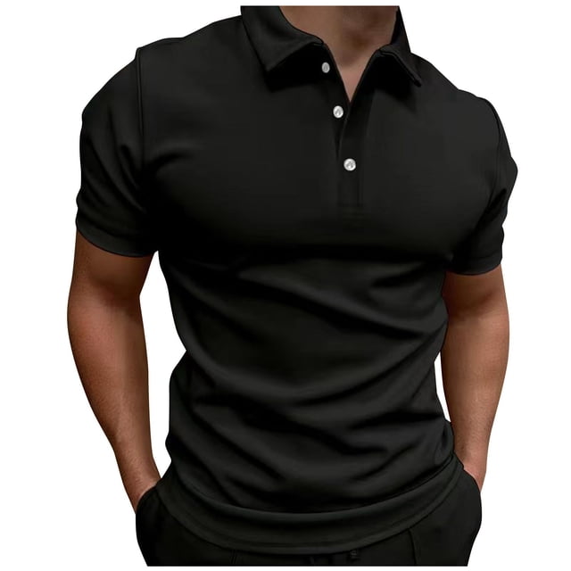 BOBOGOJP Polo à Manches Courtes pour Homme Séchage Rapide Polo de Performance à Manches Courtes pour Golf Randonnée Équitation (Noir,P)