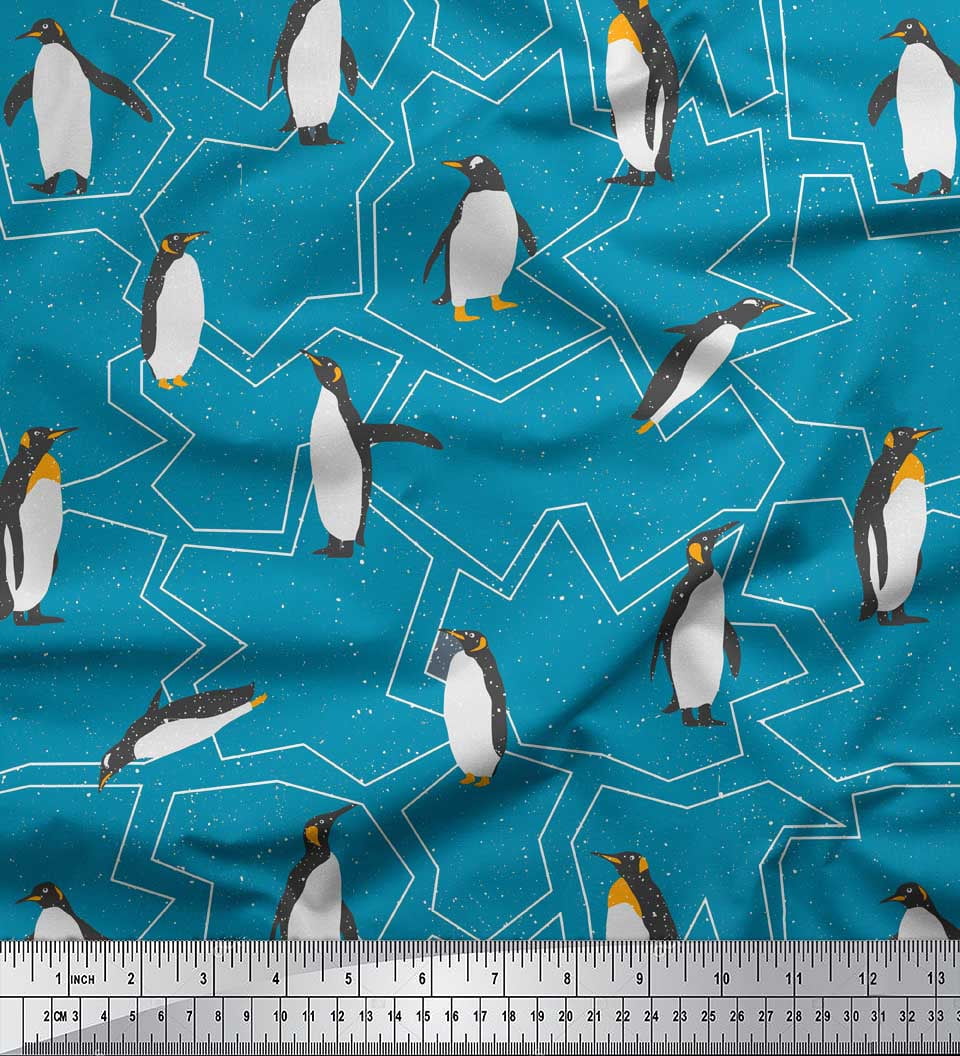 Soimoi Green Rayon Crepe Fabric Penguin Ocean Decor Fabric Printed Yard 46 Inch Wide