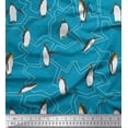 thumbnail image 1 of Soimoi Green Poly Georgette Fabric Penguin Ocean Decor Fabric Printed Yard 52 Inch Wide, 1 of 3