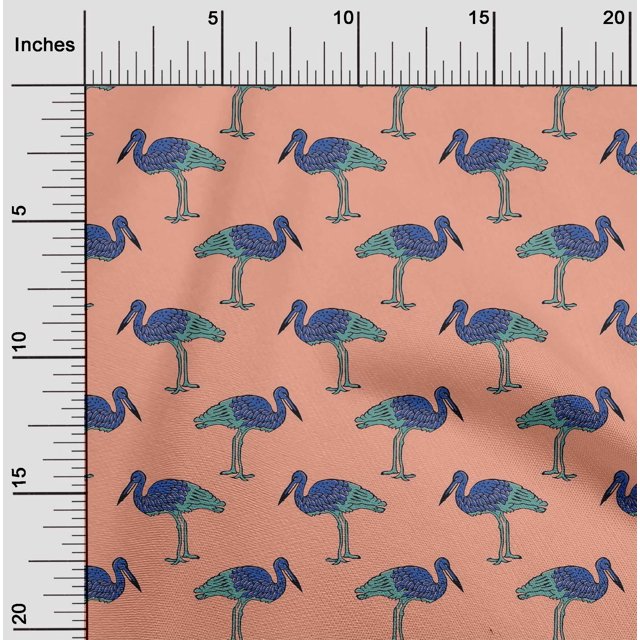 oneOone Tissu Popeline de Coton Imprimé Héron au Mètre 56 Pouces de Large
