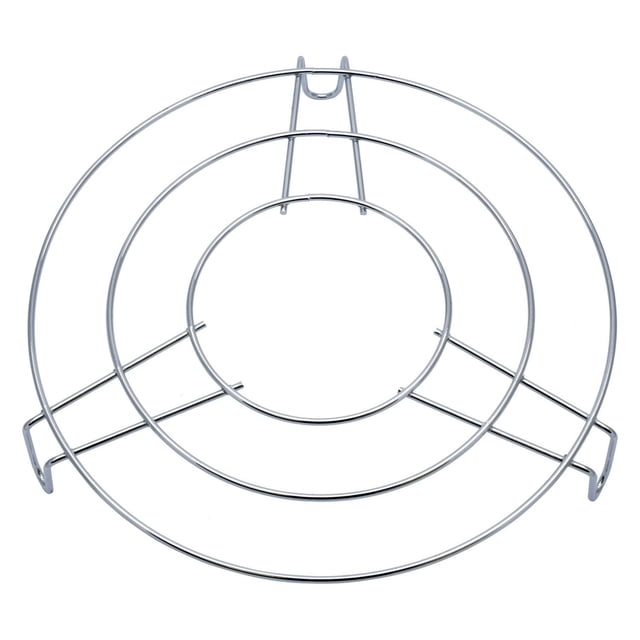 Mainstays Asian Steam Rack, a silver chrome-plated iron grill grate with three concentric rings and three supporting legs, about 8 inches diameter and 1.3 inches tall, ideal for outdoor BBQ cooking and steaming, also suitable as a trivet for hot pots.