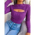 thumbnail image 3 of Wangsaura Women's Cutout Knit Tops, Long Sleeve Knit Slim Fit Sweaters, 3 of 8