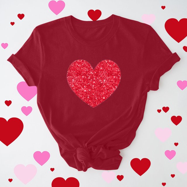Meichang T-Shirts de la Saint-Valentin pour Femmes Hauts Mignons Imprimé Cœur Hauts Mignons Col Rond Manches Courtes Décontracté T-Shirts de Vacances Saint-Valentin