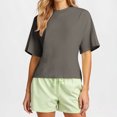 thumbnail image 1 of Ovbmpzd Basic Womens Tops Short Sleeve Gray Solid Pullover T-Shirt Womens Tshirts L, 1 of 7