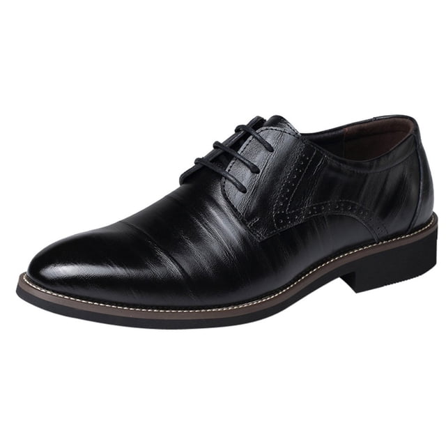Kcodviy Classical Style Shoes for Chucks Shoes for Men Leather Men Slip on Pu Leather Shoes Men Wide Leather Low Rubber Sole Walking Shoes for Men Leather Block Heel Work