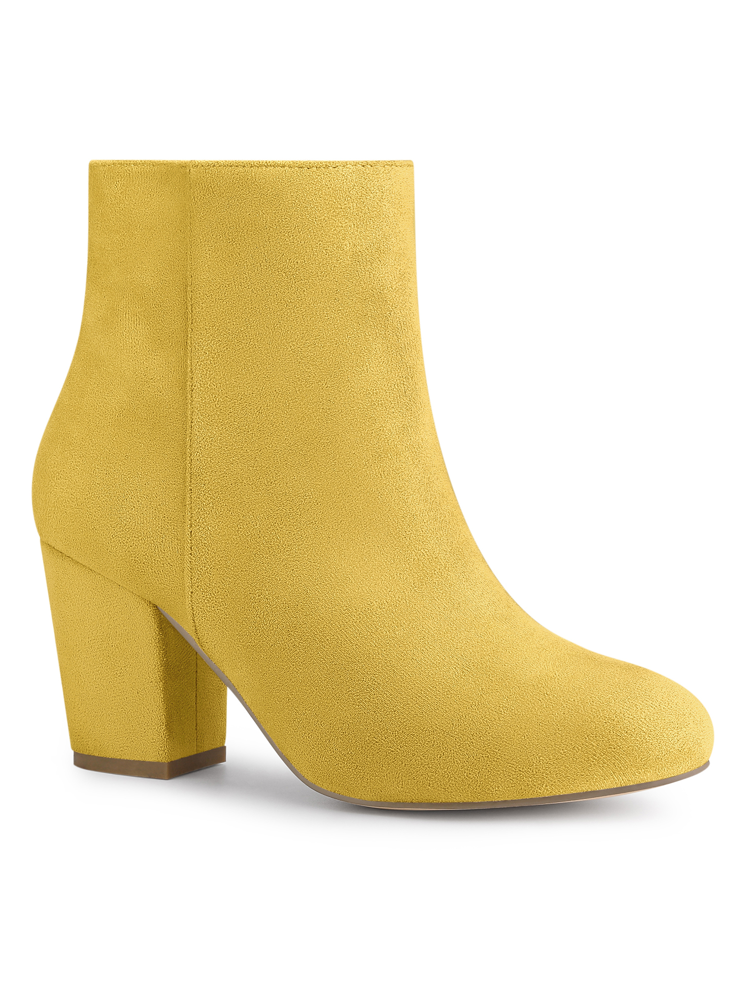 Unique Bargains Women's Side Zip Chunky Heel Ankle Boots Yellow US 8